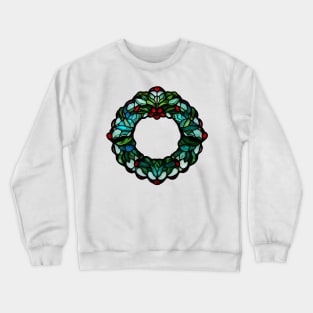 Stained Glass Christmas Wreath with Holly Crewneck Sweatshirt